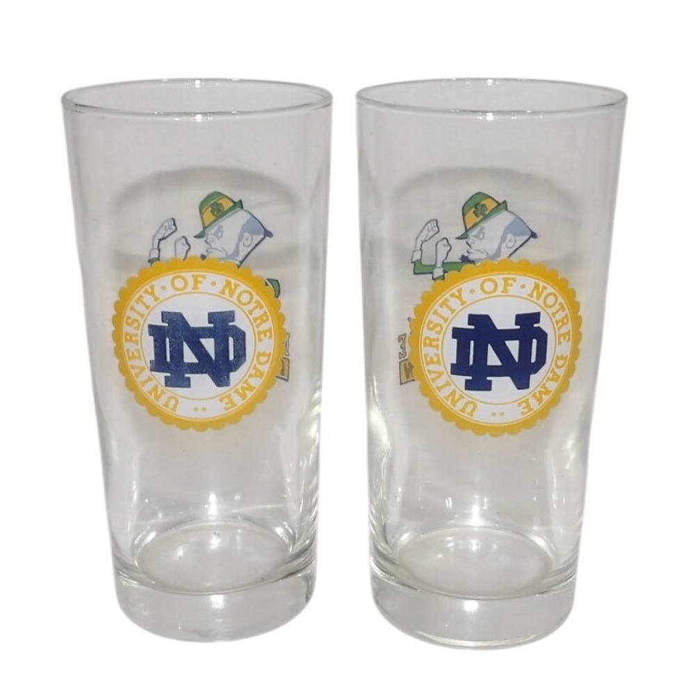 Notre Dame Fighting Irish Glass Tumblers Set of 2 Leprechaun Mascot NCAA Barware